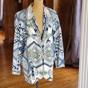 Danielle B Vintage 80s Cotton Southwest Blazer Blue/Green Medium